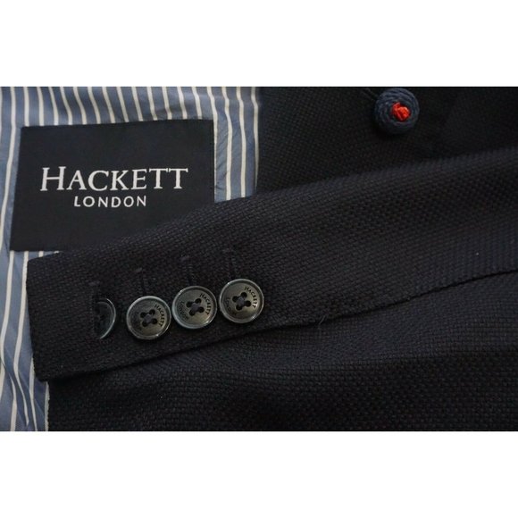 Hackett London Navy Blue Woven 100% Wool Sport Coat Blazer Sz 44R